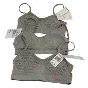 3 Calvin Klein Soft Cup Logo Bra Girls Heather Gray Adjustable Straps Size 6-6X